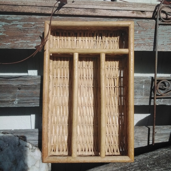 Vintage Other - 5 For $50🔥  Vintage Woven Bamboo Cutlery Or Desk Tray W Added Ribbon Trim